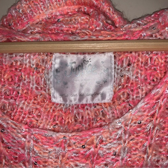 Justice Neon Pink Sweater Women’s Small Sequin Hoodie Knit Sweatshirt Pullover - Picture 4 of 8